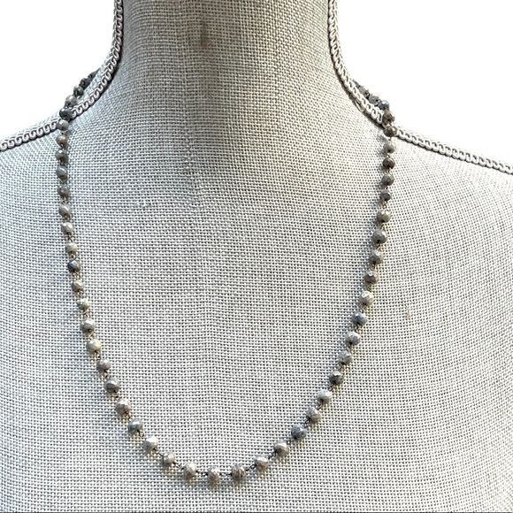 VINTAGE Necklace from India Grey Beads and 925 Sterling Silver 24 Inches Long - Picture 1 of 9
